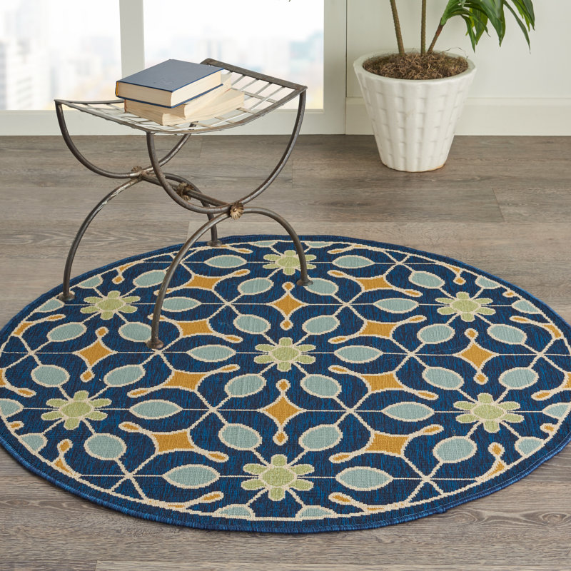 Sol 72 Outdoor™ Monterey Geometric Navy Blue Gold Area Rug & Reviews